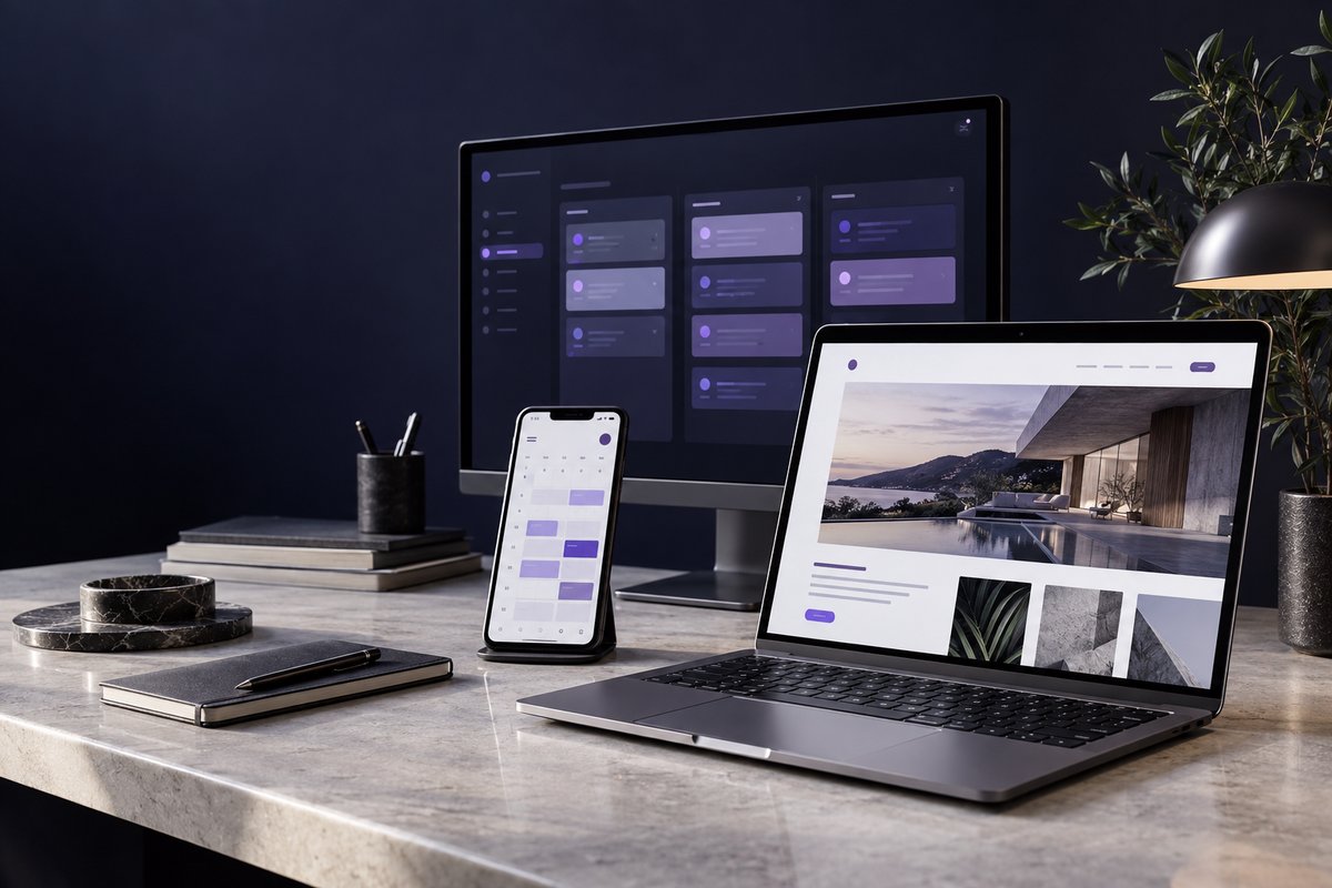 Business website, mobile booking interface and software workflow
